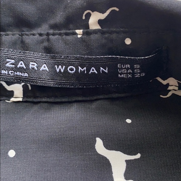 Zara Silk Dog Button Down Top Black S - Picture 6 of 6